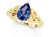 Yellow gold Pear Cut Blue Sapphire Solitaire Celtic Knot Ring with Four-Prong Setting_13