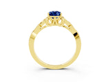 Yellow gold Pear Cut Blue Sapphire Solitaire Celtic Knot Ring with Four-Prong Setting_15