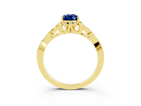 Yellow gold Pear Cut Blue Sapphire Solitaire Celtic Knot Ring with Four-Prong Setting_15