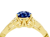 Yellow gold Pear Cut Blue Sapphire Solitaire Celtic Knot Ring with Four-Prong Setting_16