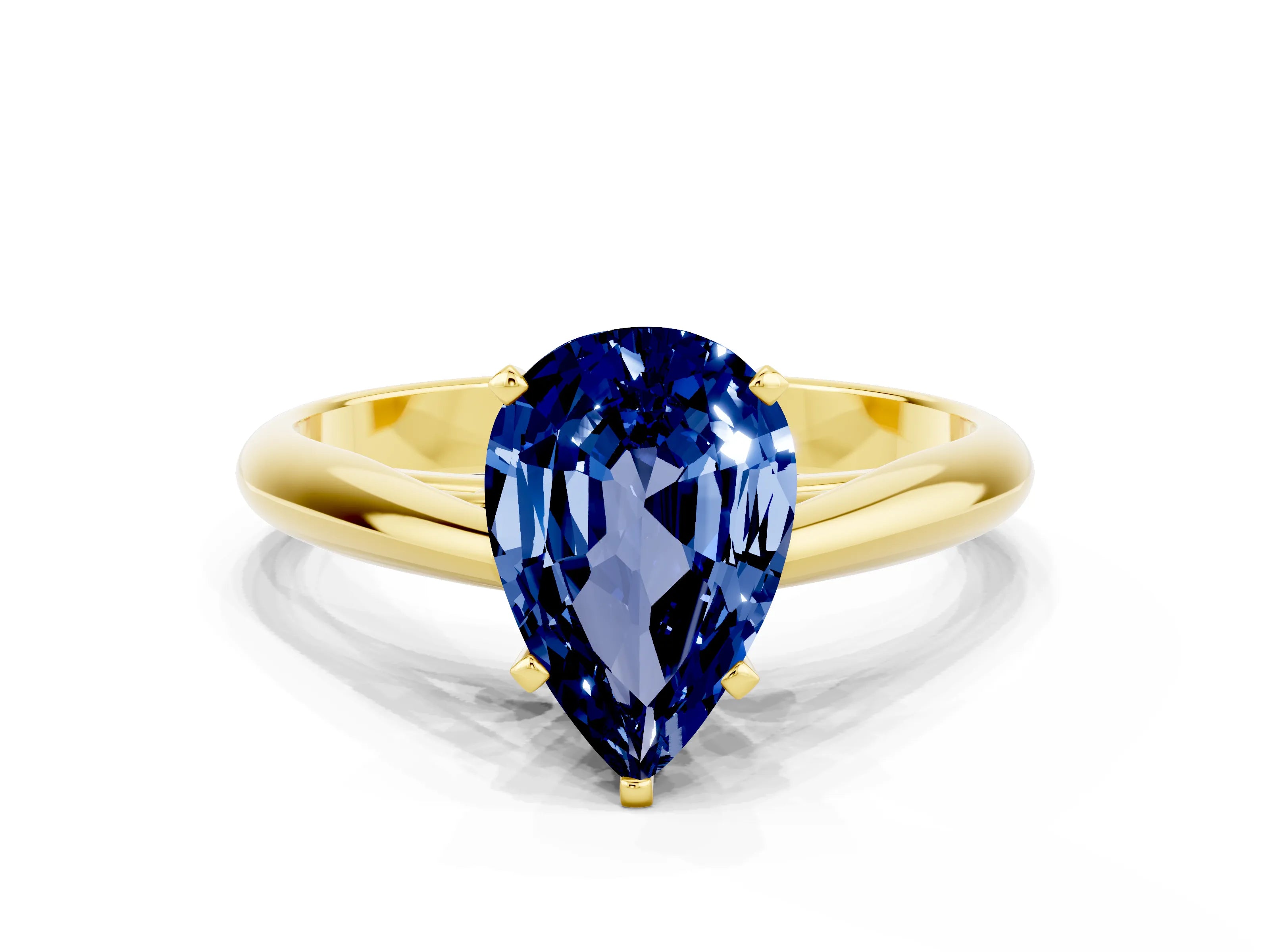 Yellow gold Pear Cut Blue Sapphire Solitaire Engagement Ring with Cathedral Setting and Four-Prong Mount_12