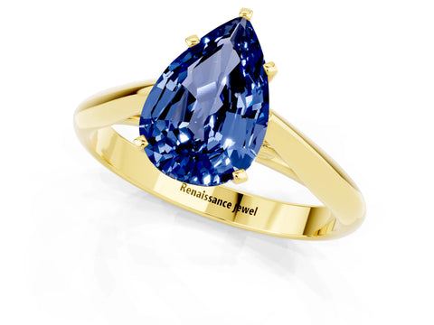 Yellow gold Pear Cut Blue Sapphire Solitaire Engagement Ring with Cathedral Setting and Four-Prong Mount_13