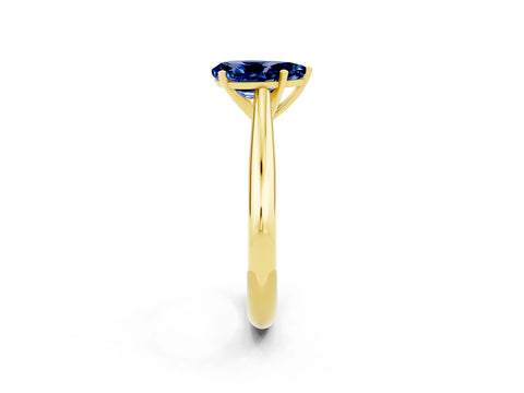 Yellow gold Pear Cut Blue Sapphire Solitaire Engagement Ring with Cathedral Setting and Four-Prong Mount_14