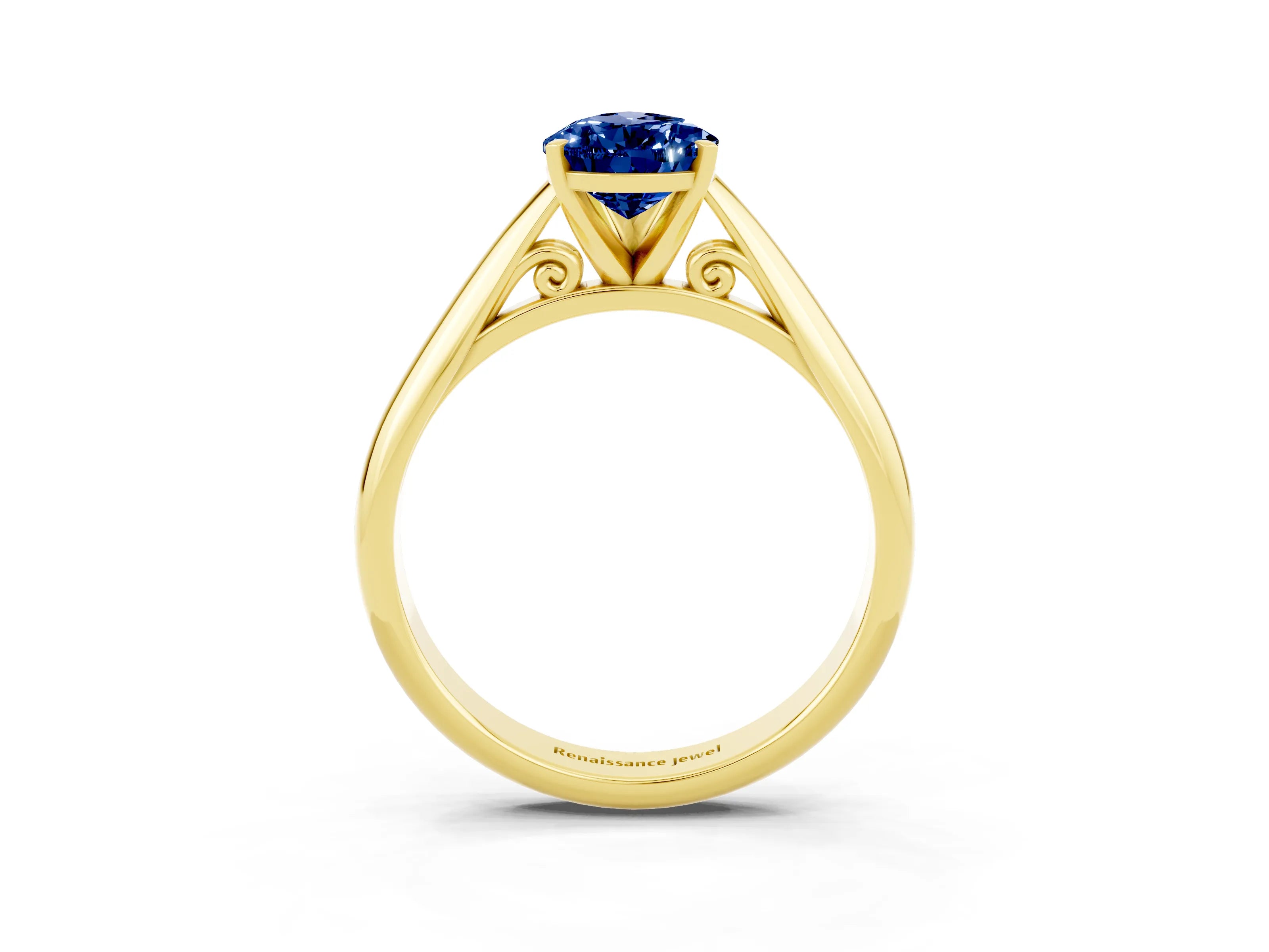 Yellow gold Pear Cut Blue Sapphire Solitaire Engagement Ring with Cathedral Setting and Four-Prong Mount_15