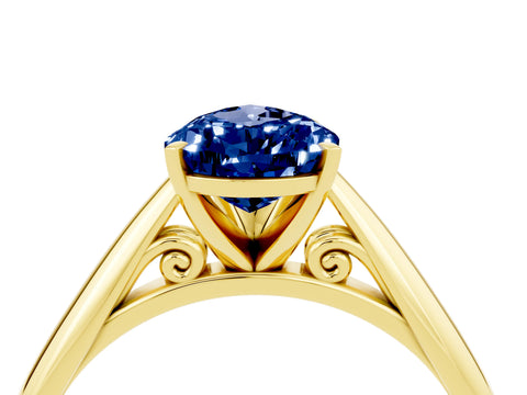 Yellow gold Pear Cut Blue Sapphire Solitaire Engagement Ring with Cathedral Setting and Four-Prong Mount_16