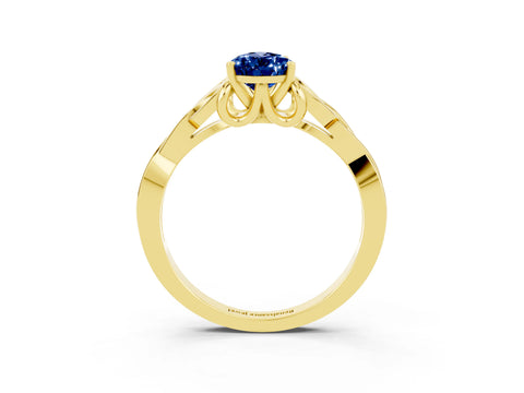 Yellow gold Pear Cut Blue Sapphire Solitaire Engagement Ring with Celtic Knot Band and Four-Prong Setting_3