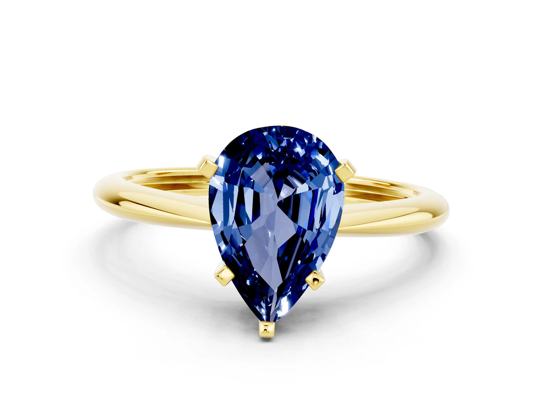 Yellow gold Pear Cut Blue Sapphire Solitaire Engagement Ring with Classic Band and Four-Prong Setting_12