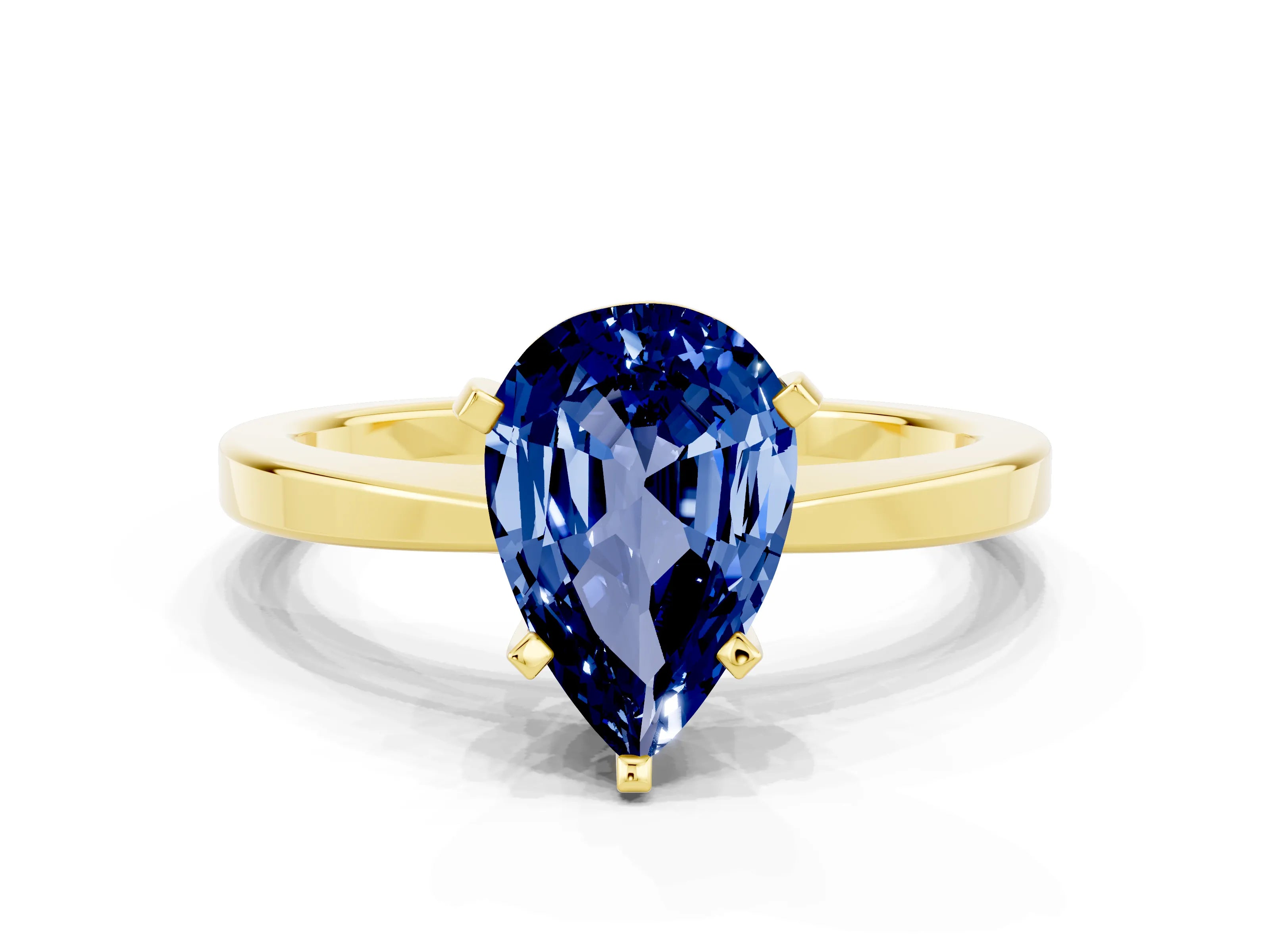 Yellow gold Pear Cut Blue Sapphire Solitaire Engagement Ring with Classic Band and Four-Prong Setting_24