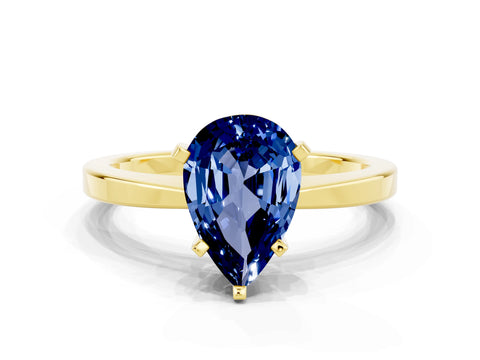 Yellow gold Pear Cut Blue Sapphire Solitaire Engagement Ring with Classic Band and Four-Prong Setting_24