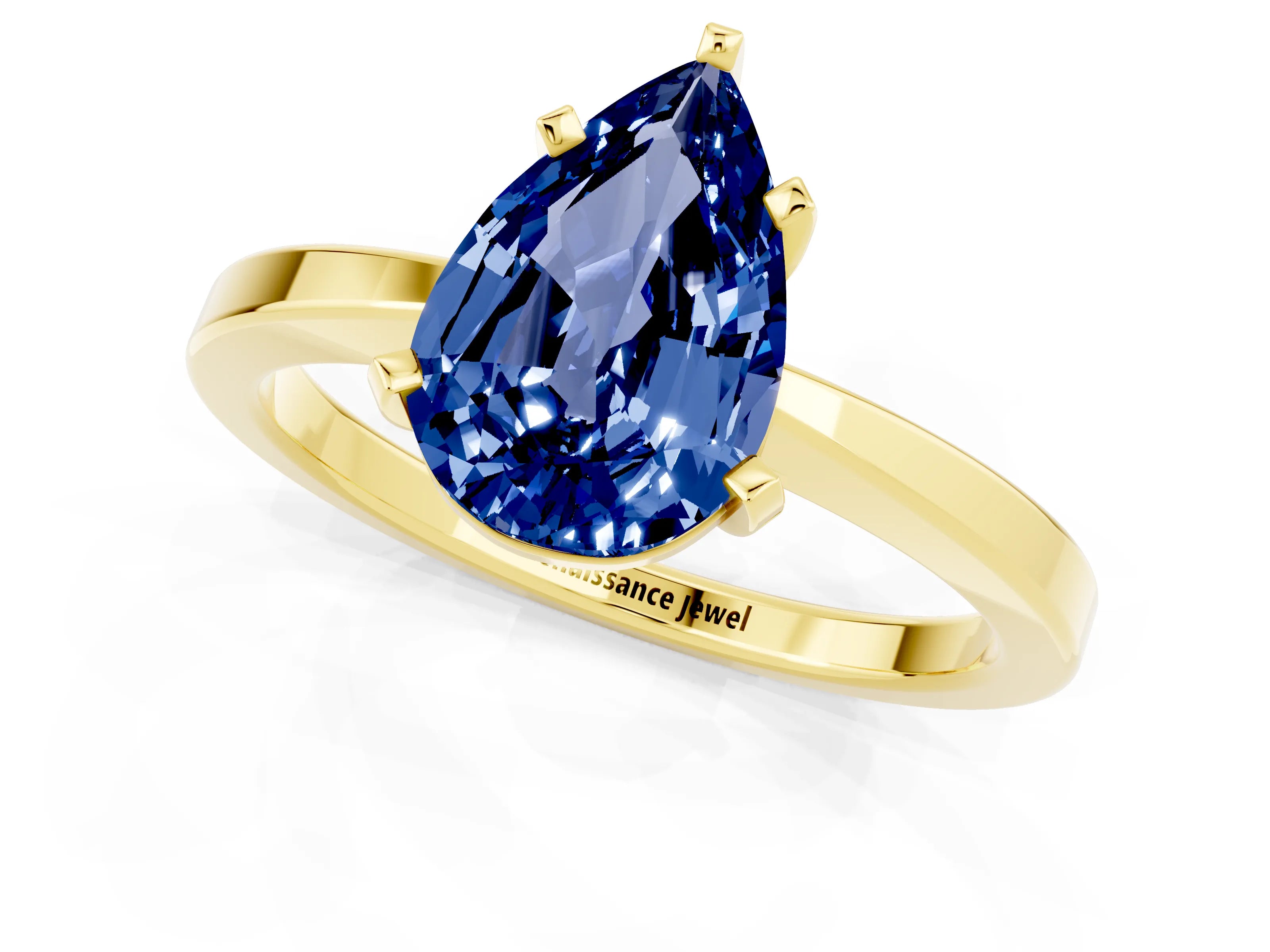Yellow gold Pear Cut Blue Sapphire Solitaire Engagement Ring with Classic Band and Four-Prong Setting_25
