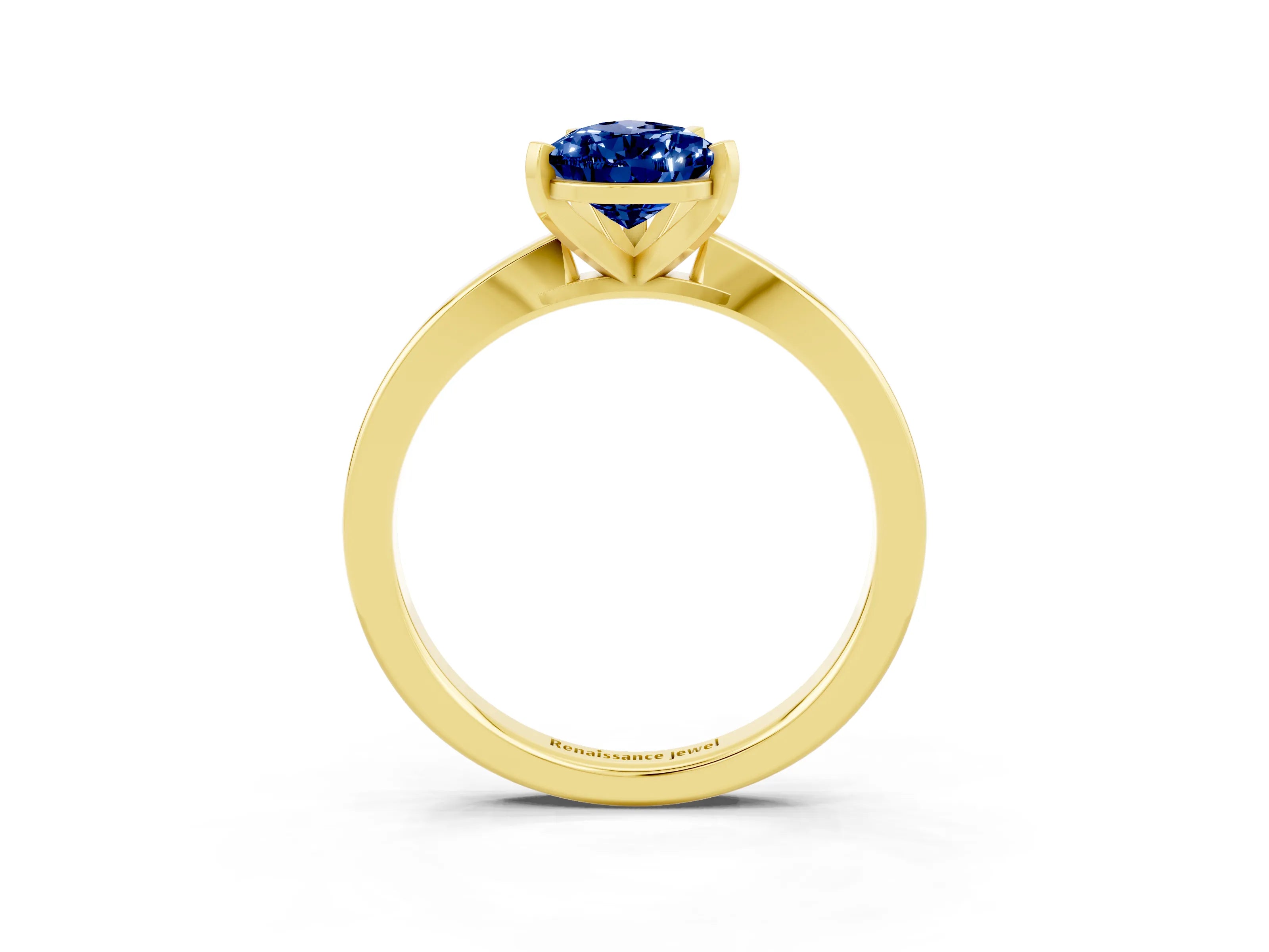 Yellow gold Pear Cut Blue Sapphire Solitaire Engagement Ring with Classic Band and Four-Prong Setting_27