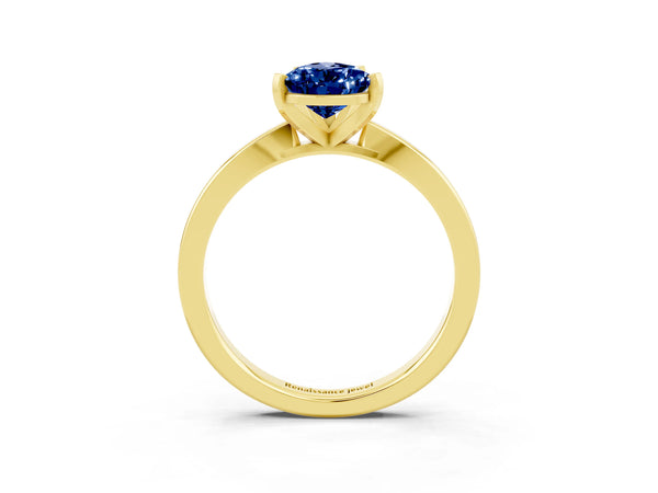 Yellow gold Pear Cut Blue Sapphire Solitaire Engagement Ring with Classic Band and Four-Prong Setting