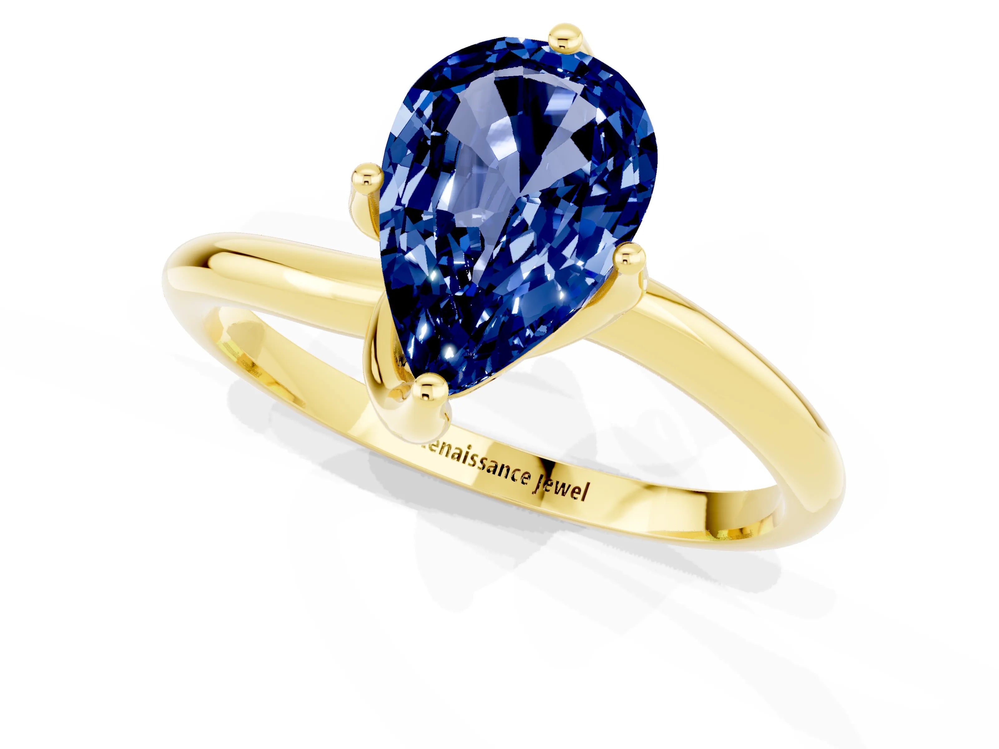 Yellow gold Pear Cut Blue Sapphire Solitaire Engagement Ring with Four-Prong Setting and Classic Band_13