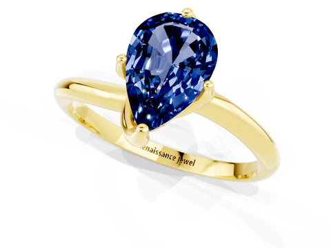 Yellow gold Pear Cut Blue Sapphire Solitaire Engagement Ring with Four-Prong Setting and Classic Band_13