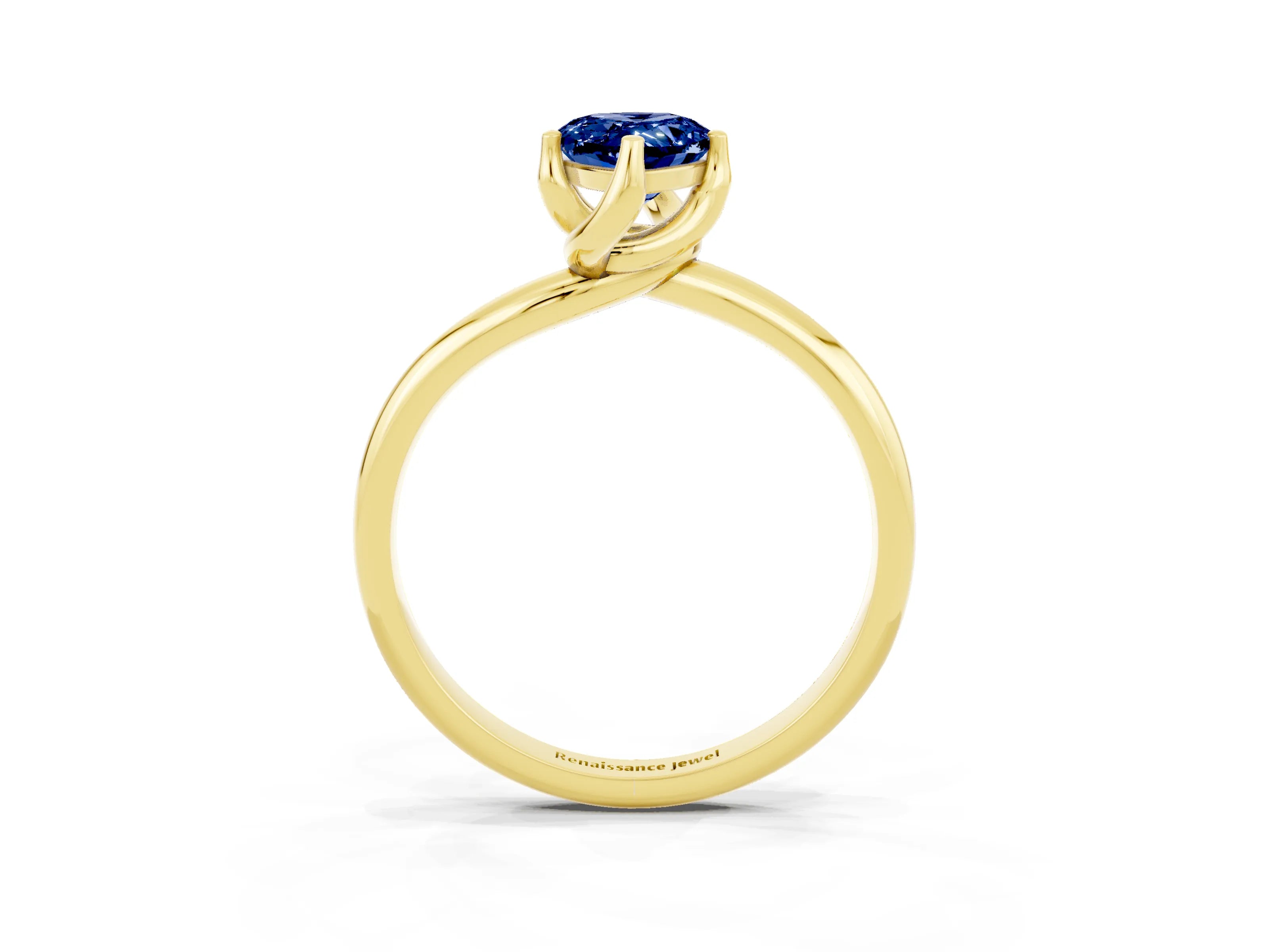 Yellow gold Pear Cut Blue Sapphire Solitaire Engagement Ring with Four-Prong Setting and Classic Band_15