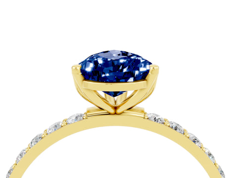 Yellow gold Pear Cut Blue Sapphire Solitaire Engagement Ring with Pavé Band and Prong Setting_4