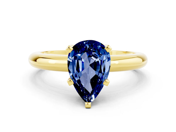 Yellow gold Pear Cut Blue Sapphire Solitaire Engagement Ring with Round Band and Four-Prong Setting