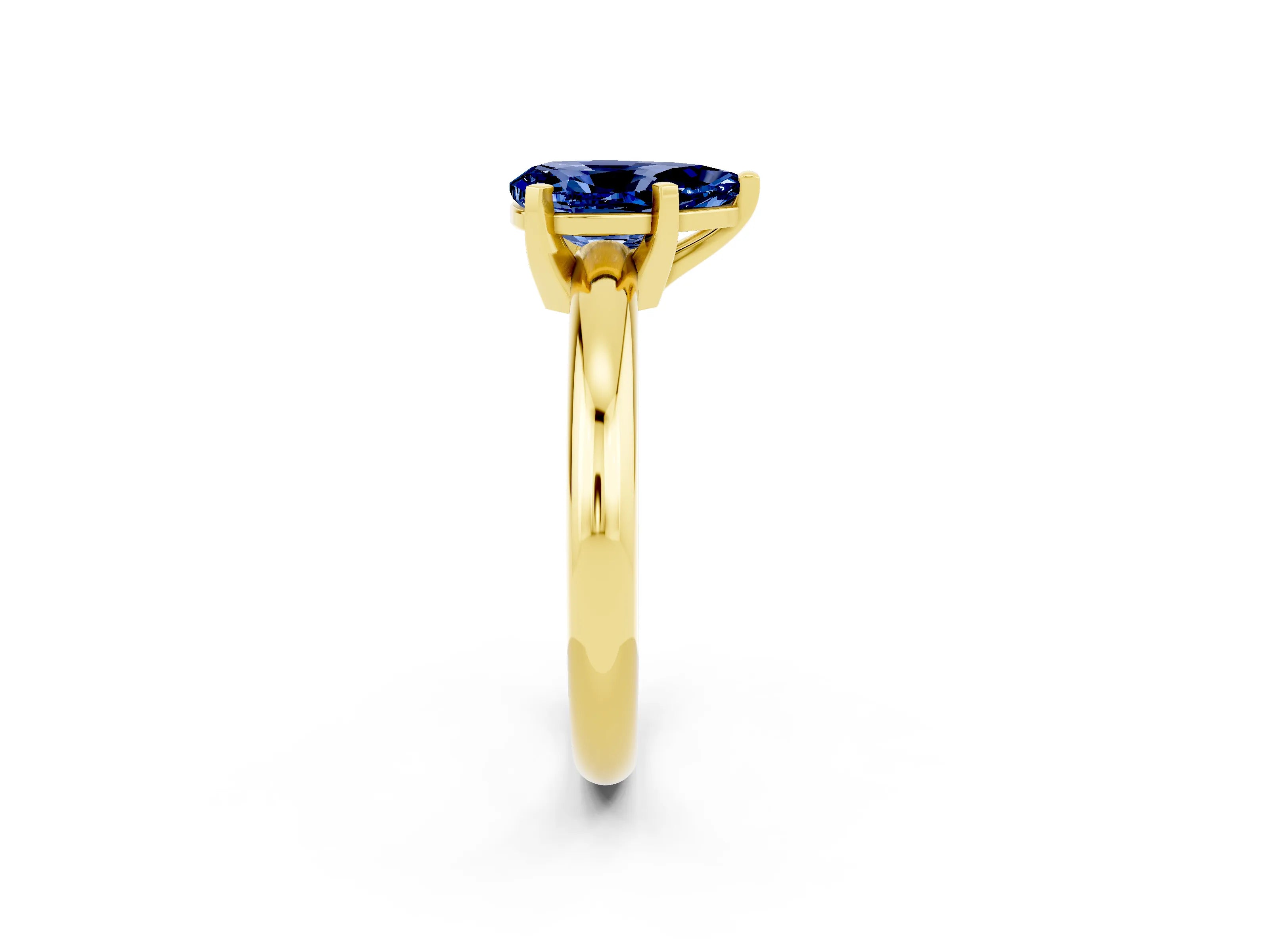 Yellow gold Pear Cut Blue Sapphire Solitaire Engagement Ring with Round Band and Four-Prong Setting_2