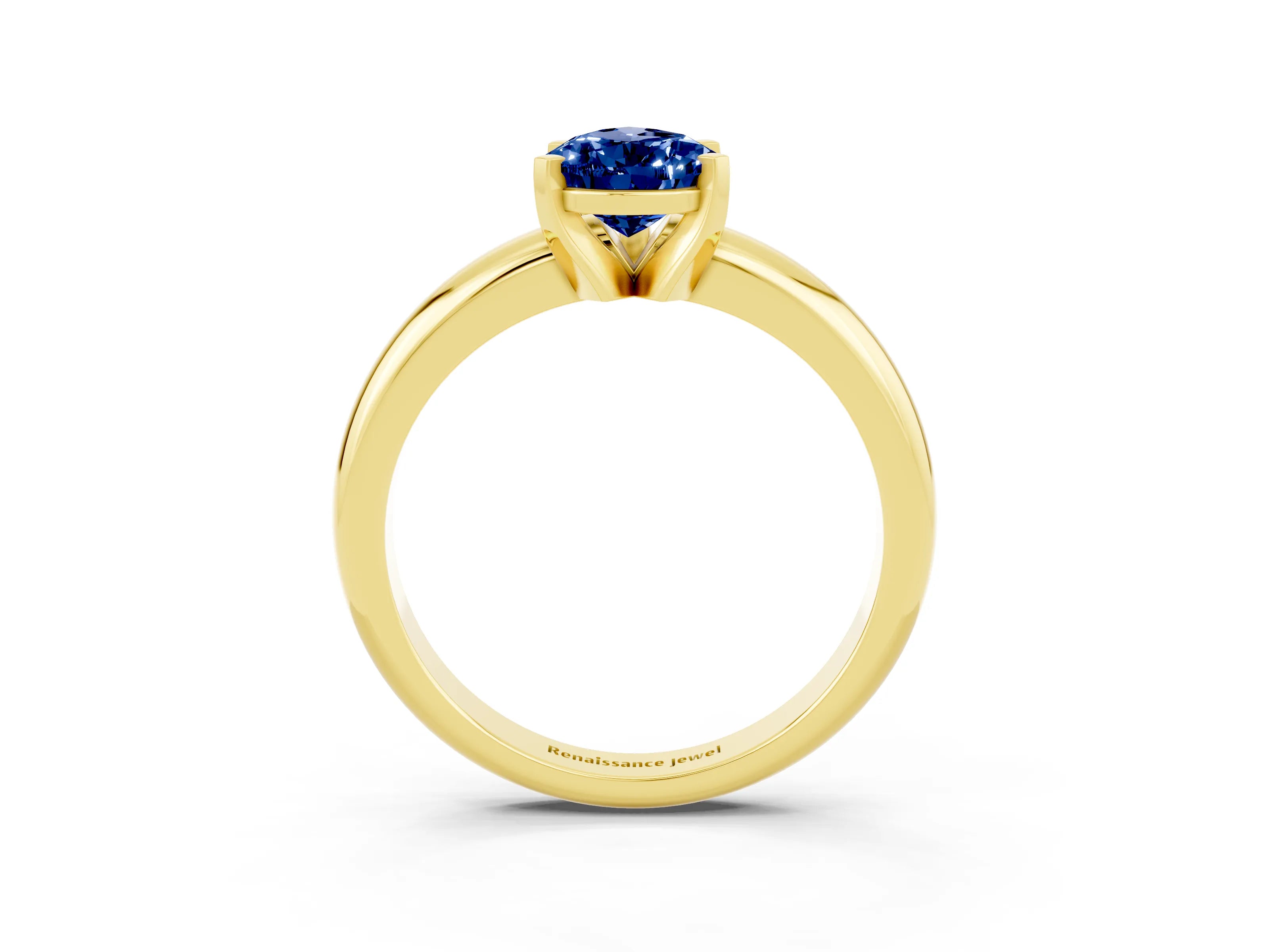 Yellow gold Pear Cut Blue Sapphire Solitaire Engagement Ring with Round Band and Four-Prong Setting_3