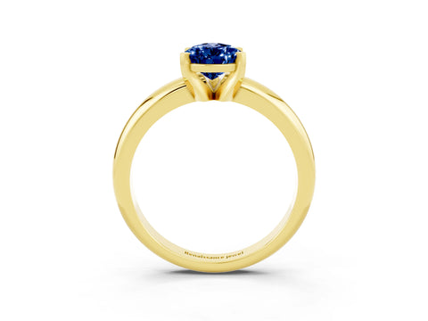 Yellow gold Pear Cut Blue Sapphire Solitaire Engagement Ring with Round Band and Four-Prong Setting_3