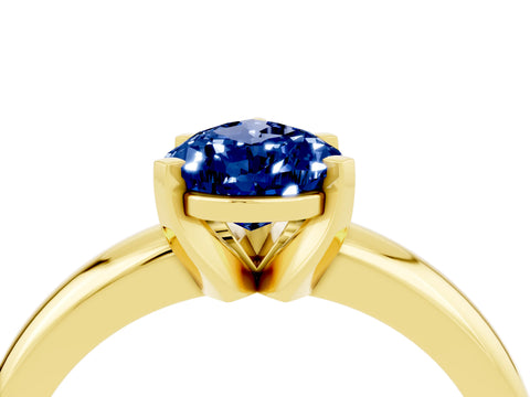 Yellow gold Pear Cut Blue Sapphire Solitaire Engagement Ring with Round Band and Four-Prong Setting_4