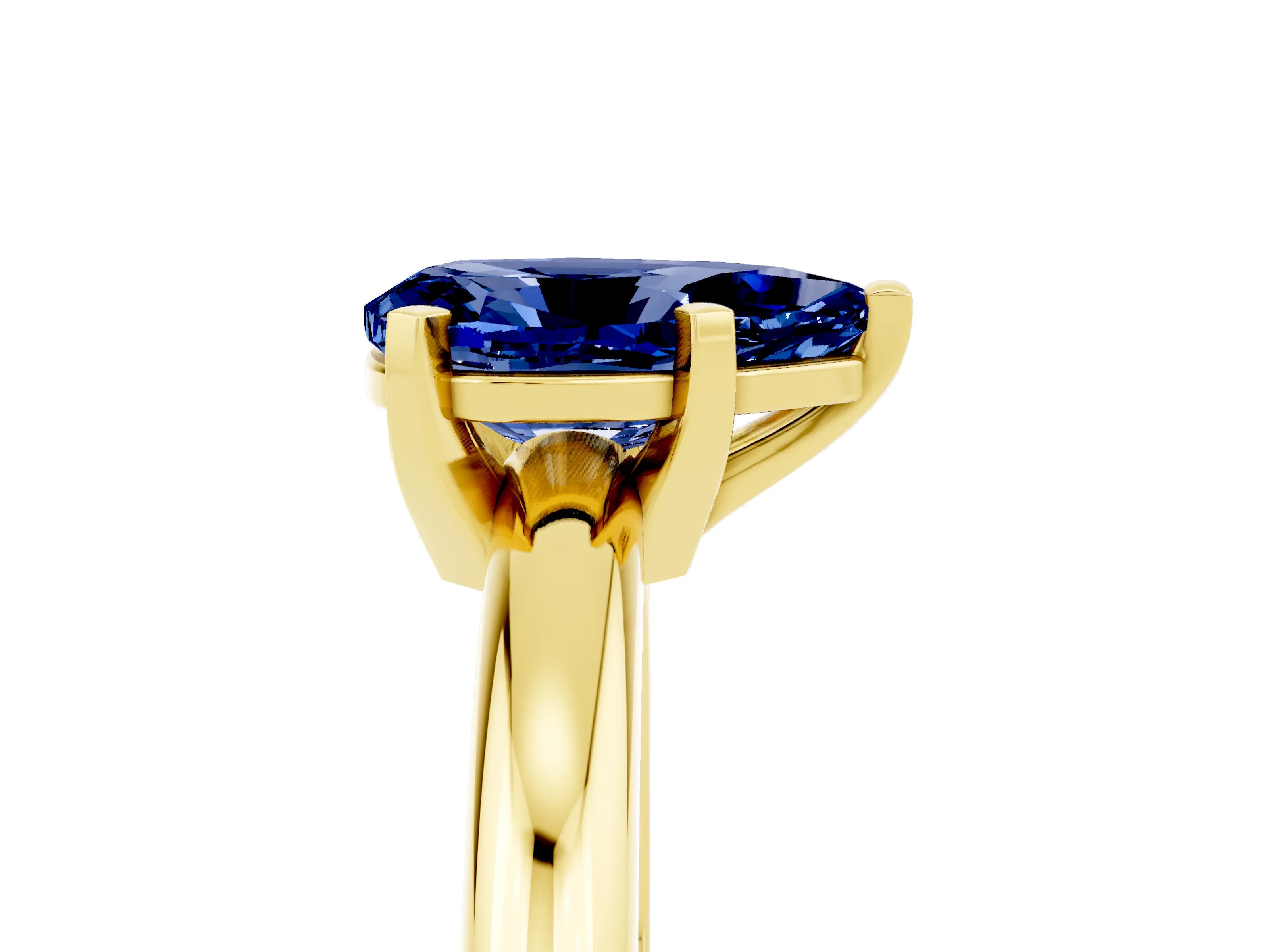 Yellow gold Pear Cut Blue Sapphire Solitaire Engagement Ring with Round Band and Four-Prong Setting_5