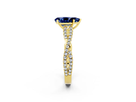 Yellow gold Pear Cut Blue Sapphire Solitaire Engagement Ring with Twisted Pavé Band and Four-Prong Setting_2