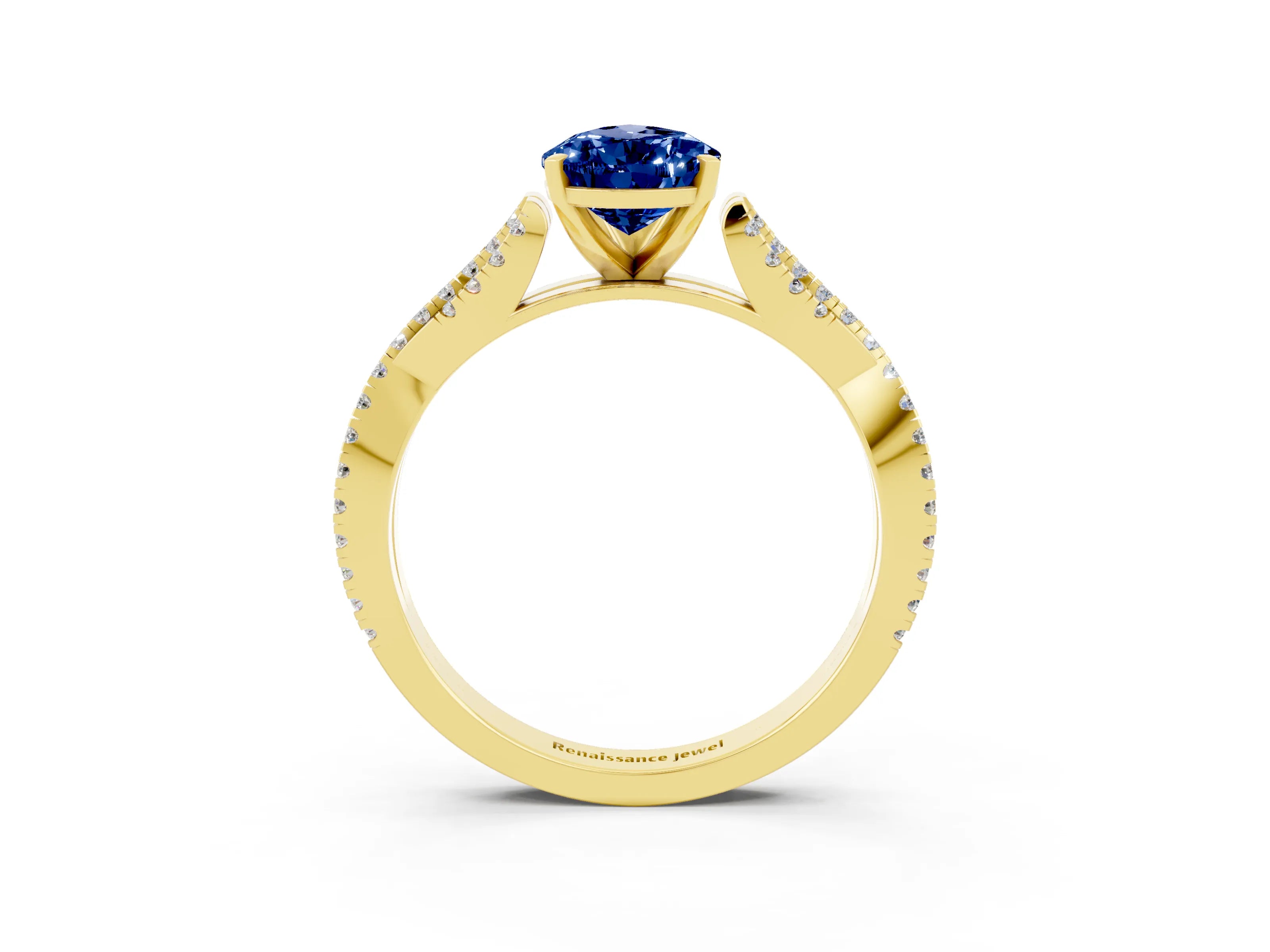 Yellow gold Pear Cut Blue Sapphire Solitaire Engagement Ring with Twisted Pavé Band and Four-Prong Setting_3