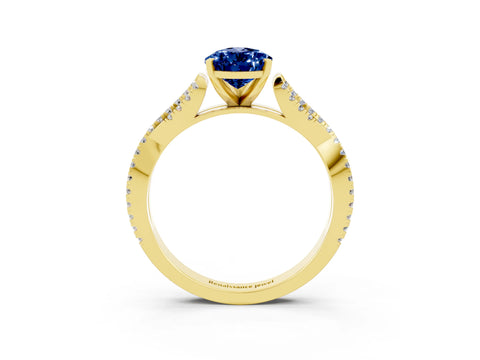 Yellow gold Pear Cut Blue Sapphire Solitaire Engagement Ring with Twisted Pavé Band and Four-Prong Setting_3