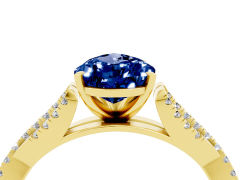 Yellow gold Pear Cut Blue Sapphire Solitaire Engagement Ring with Twisted Pavé Band and Four-Prong Setting_4
