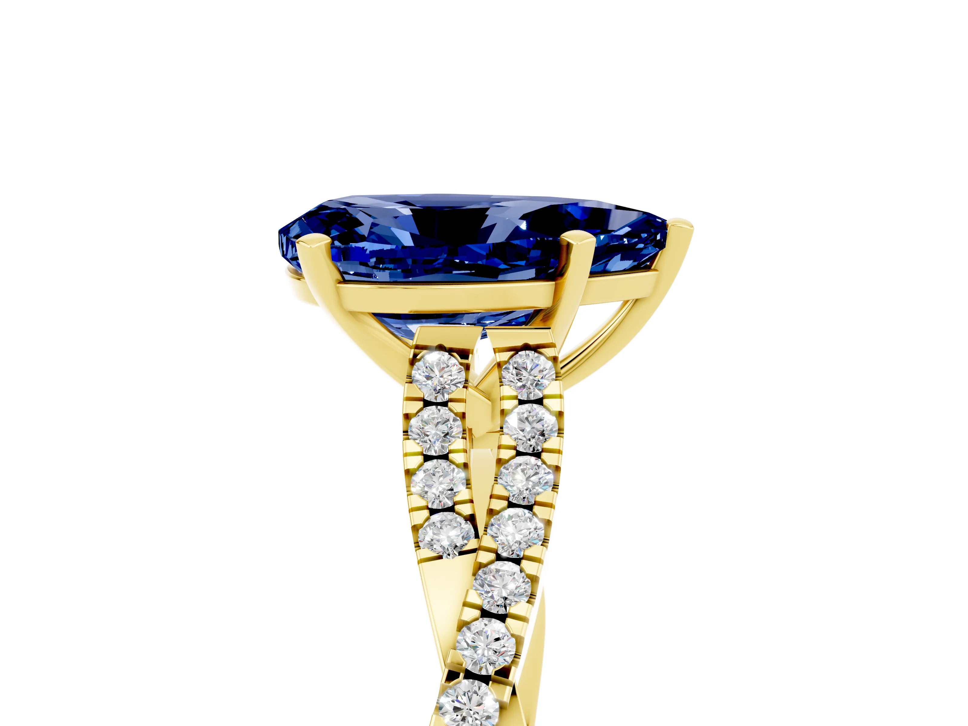 Yellow gold Pear Cut Blue Sapphire Solitaire Engagement Ring with Twisted Pavé Band and Four-Prong Setting_5