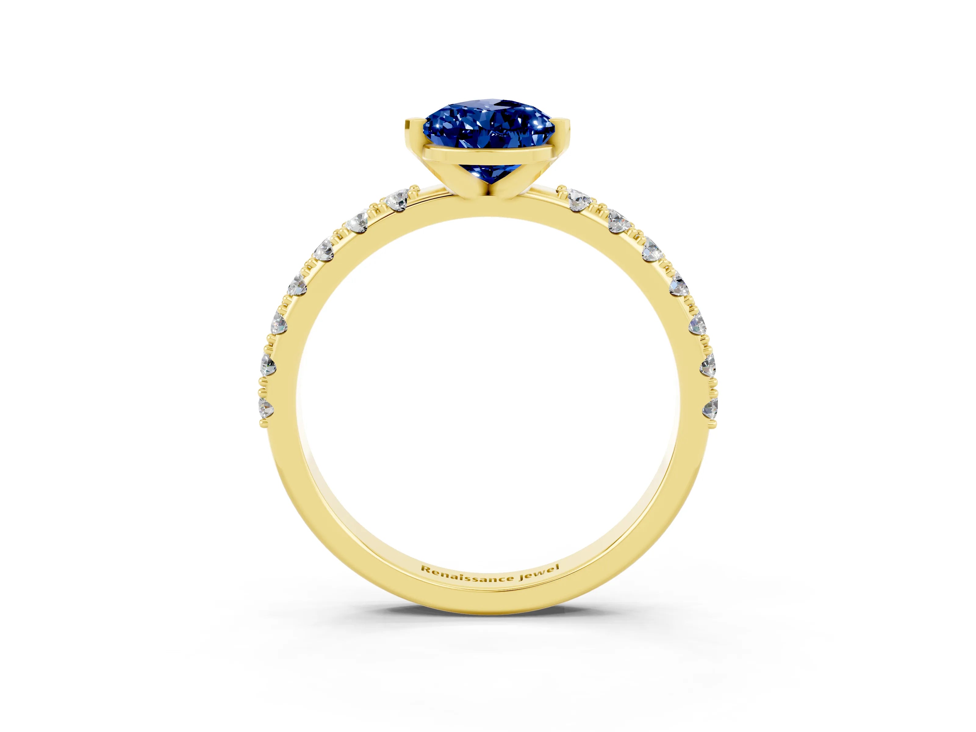 Yellow gold Pear Cut Blue Sapphire Solitaire Pavé Band with Four-Prong Setting_3
