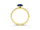 Yellow gold Pear Cut Blue Sapphire Solitaire Pavé Band with Four-Prong Setting_3