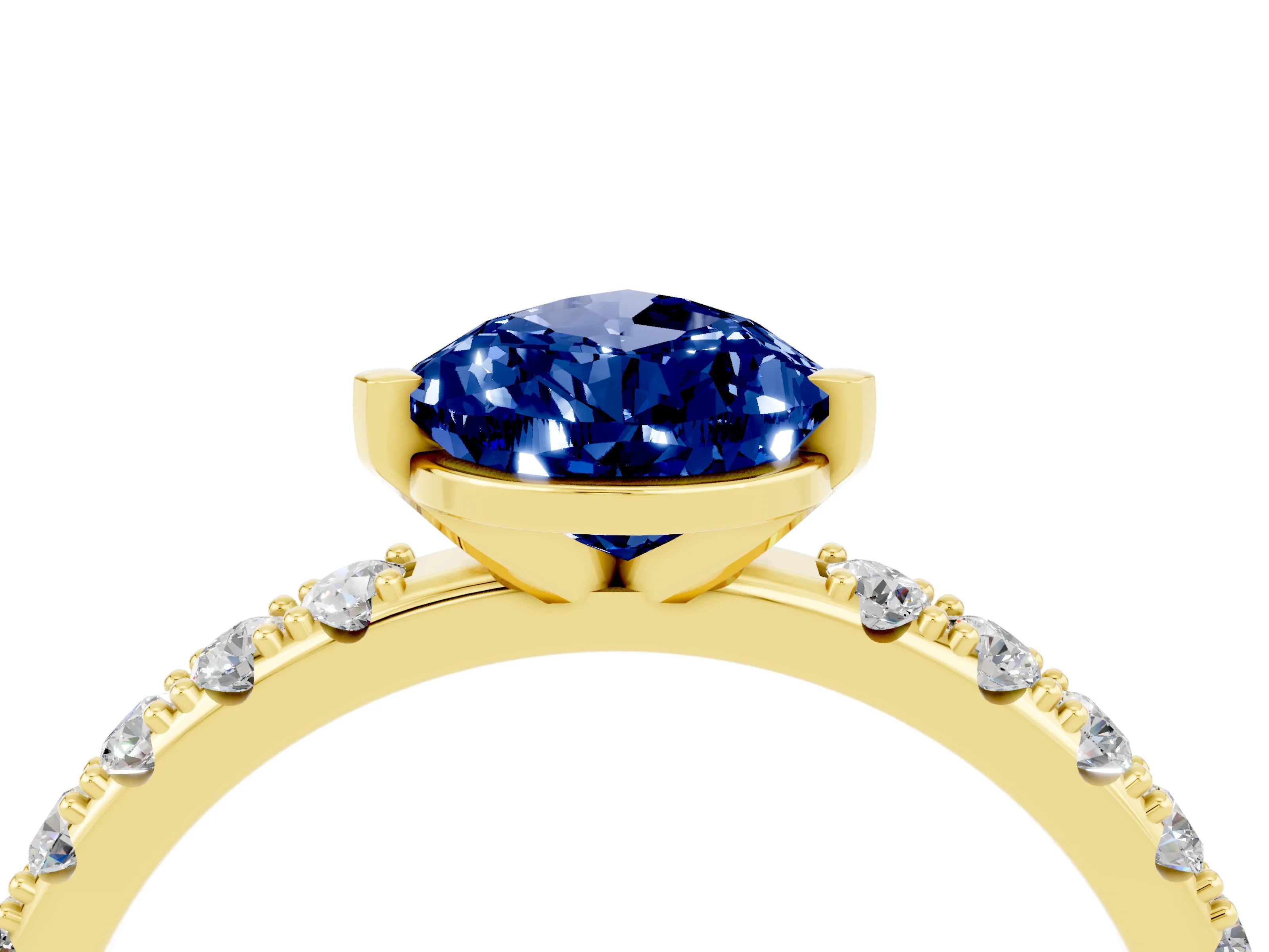 Yellow gold Pear Cut Blue Sapphire Solitaire Pavé Band with Four-Prong Setting_4