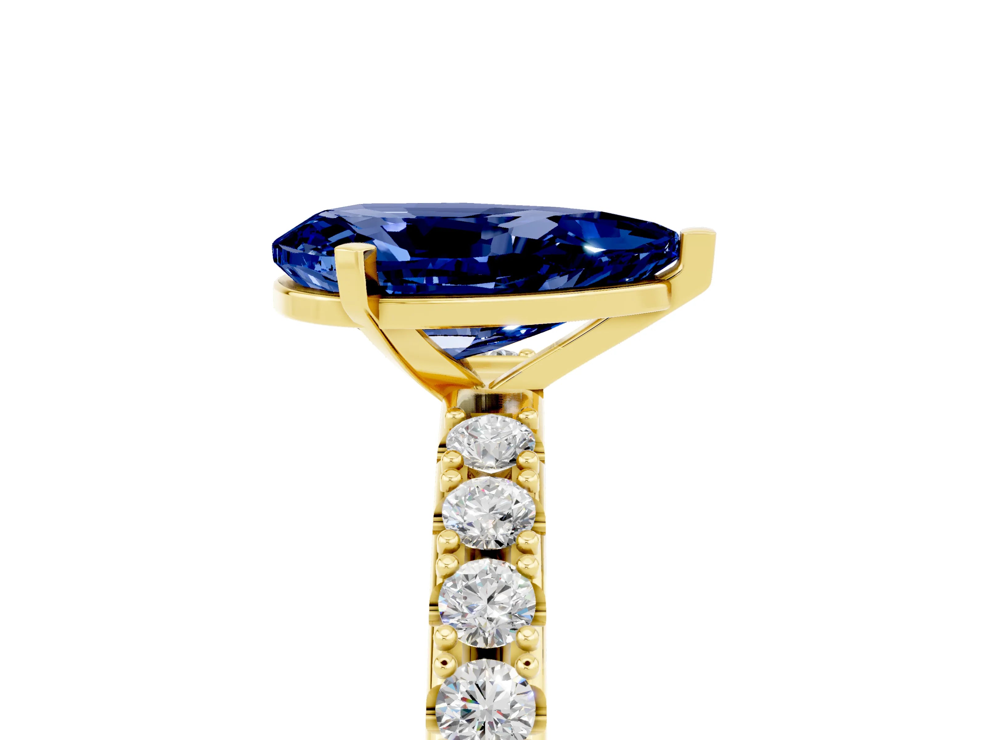 Yellow gold Pear Cut Blue Sapphire Solitaire Pavé Band with Four-Prong Setting_5