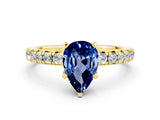 Yellow gold Pear Cut Blue Sapphire Solitaire Pavé Engagement Ring with Round Band and Prong Setting_12