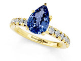 Yellow gold Pear Cut Blue Sapphire Solitaire Pavé Engagement Ring with Round Band and Prong Setting_13