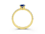 Yellow gold Pear Cut Blue Sapphire Solitaire Pavé Engagement Ring with Round Band and Prong Setting_15