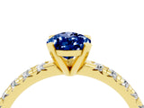 Yellow gold Pear Cut Blue Sapphire Solitaire Pavé Engagement Ring with Round Band and Prong Setting_16