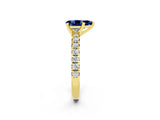 Yellow gold Pear Cut Blue Sapphire Solitaire Pavé Engagement Ring with Round Band and Prong Setting_74