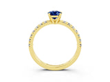 Yellow gold Pear Cut Blue Sapphire Solitaire Pavé Engagement Ring with Round Band and Prong Setting_75