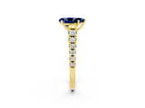 Yellow gold Pear Cut Blue Sapphire Solitaire Ring with Cathedral Setting and Pavé Band_2