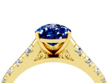 Yellow gold Pear Cut Blue Sapphire Solitaire Ring with Cathedral Setting and Pavé Band_4