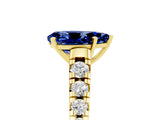 Yellow gold Pear Cut Blue Sapphire Solitaire Ring with Cathedral Setting and Pavé Band_5