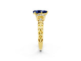 Yellow gold Pear Cut Blue Sapphire Solitaire Ring with Filigree Band and Four-Prong Setting_26