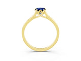 Yellow gold Pear Cut Blue Sapphire Solitaire Ring with Flower Prong Setting and Classic Band_15