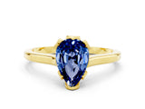 Yellow gold Pear Cut Blue Sapphire Solitaire Ring with Flower Prong Setting and Classic Band_36