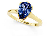 Yellow gold Pear Cut Blue Sapphire Solitaire Ring with Flower Prong Setting and Classic Band_37