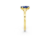 Yellow gold Pear Cut Blue Sapphire Solitaire Ring with Flower Prong Setting and Classic Band_38