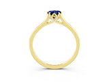 Yellow gold Pear Cut Blue Sapphire Solitaire Ring with Flower Prong Setting and Classic Band_39